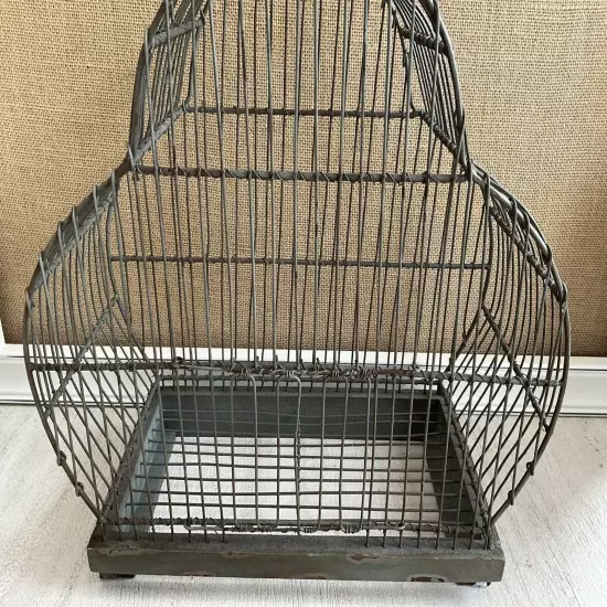 VTG Metal Wire Bird Cage Dome & Fancy Bird Decorative Green 14" x 13" x 5”