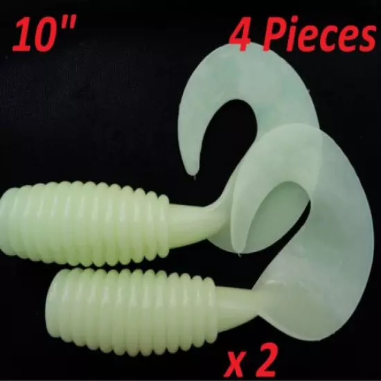  2 -10 Pieces 10" Glow Fat Grub Curly Tail Fishing Soft Plastic Lure