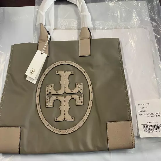 Tory Burch Ella Stud Logo Tote - French Grey Extra-Large