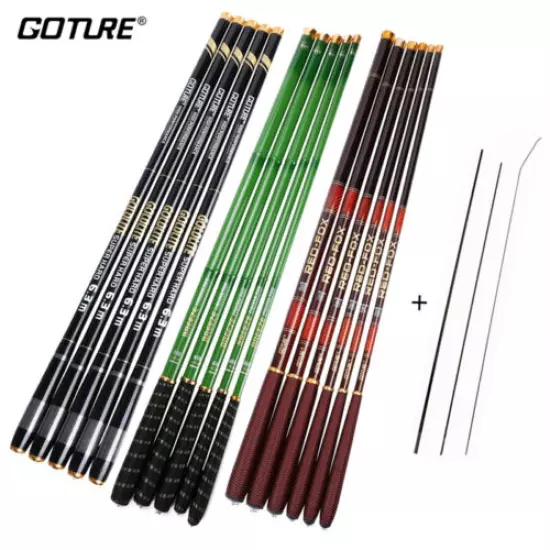 Goture Carbon Fiber Telescopic Fishing Rod 3.0M-7.2M Spinning Hand Pole Bass