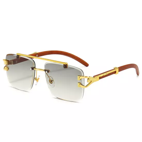 Oversized Pilot Sunglasses Mens Women Luxury Gold Rimless Hip Hop Shades Glasses