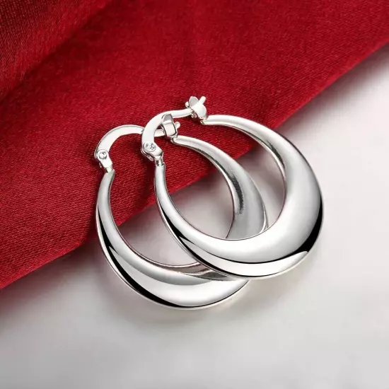 Classic 925 Sterling Silver Filled Women's Big Round Hoop Earrings women's New