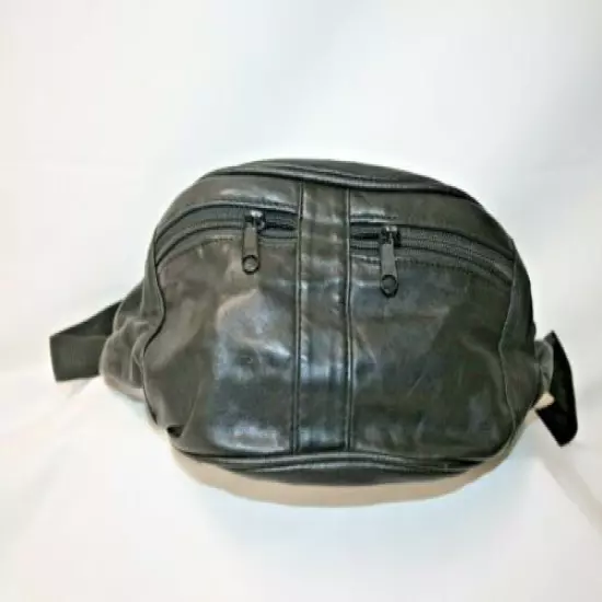 K&K Black Genuine Leather Fanny Pack Hiking Jogging Travel 