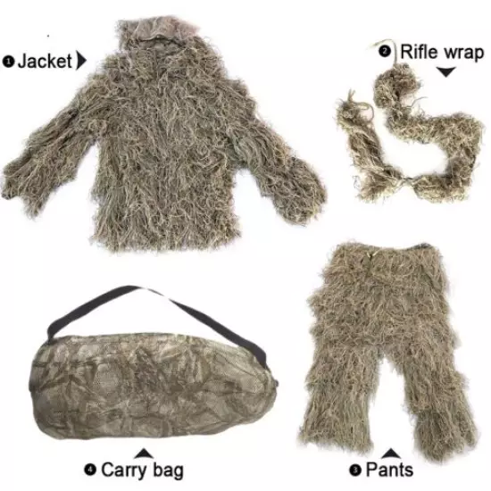 Woodland Camouflage Ghillie Suit Sniper Yellow Grass Camo Clothing Hunting Suit