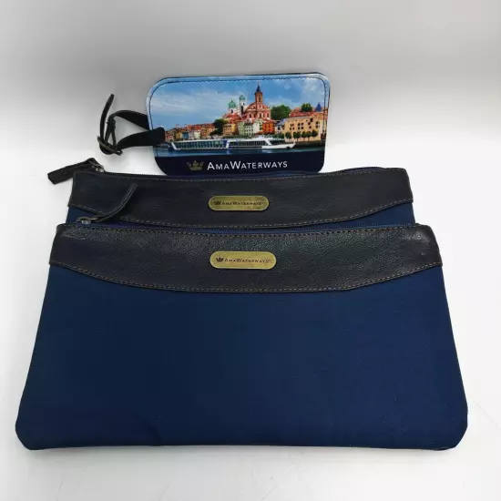 AMA Waterways Pouch & Luggage ID Tag River Cruise Makeup Bag Zippered Set of 3