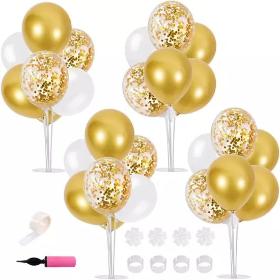 Table Centerpiece Balloons Stand Kit Include White Gold Latex Confetti Balloons