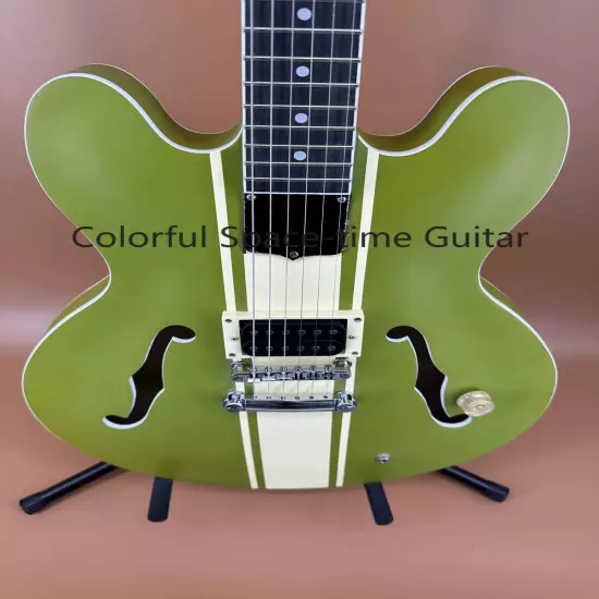 Green ES-335 Semi-Hollow Custom Electric Guitar Maple Body Fixed Bridge