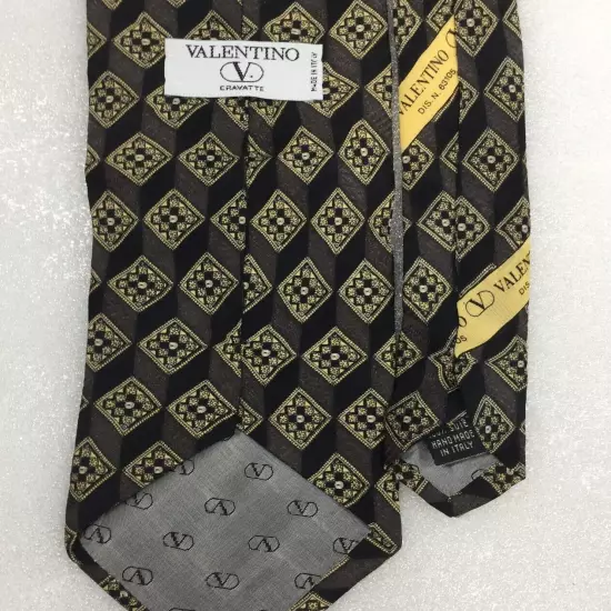 Valentino Italy Black Gray Beige Diamond Silk Tie Men's Classic 3.8" x 55"