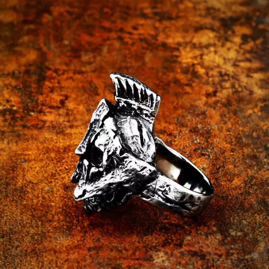 Vintage Spartan Mask Skull Ring Stainless Steel Gothic Helmet Skull Punk Ring