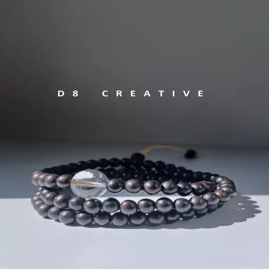 New men's 108 beads black ebony wood with gemstone and sterling silver bracelet