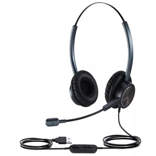 USB Headset, PC Headset with Microphone for Work, Computer Headset with Mic Mute