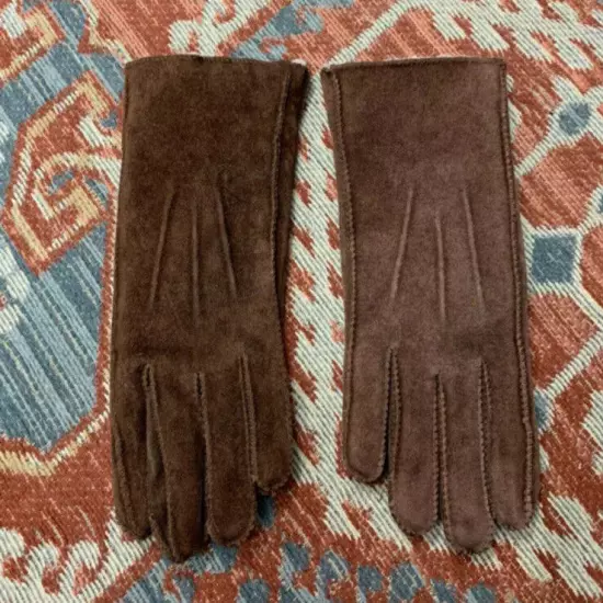 Vintage Gloves 1970s Leather Sherpa Lined Medium