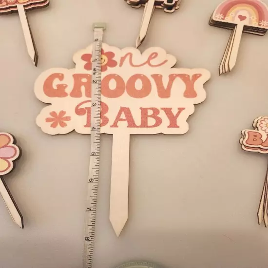 One GROOVY BABY Cake Cupcake Topper Baby Shower Birthday 25 Pc. Boho Hippie