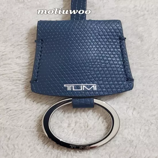 New Tumi Key Fob/Key Chain in Navy Embossed Leather With Silver Logo