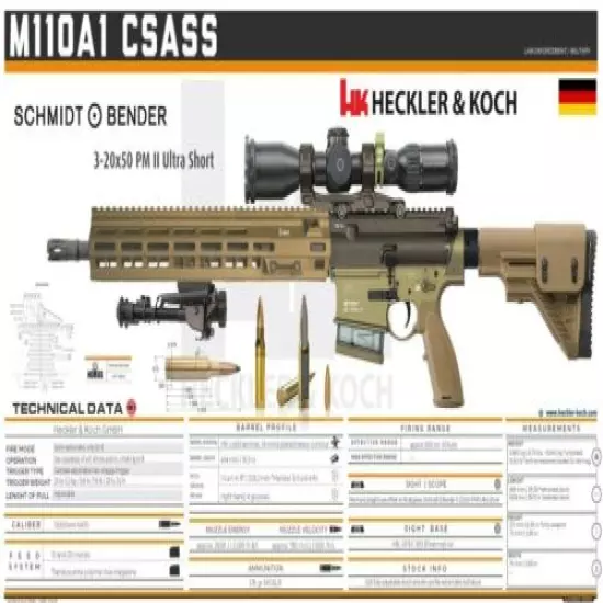 HK M110A1 HECKLER & KOCH Banner 3x5ft Poster Rifle Optics Sniper Gun H&K M527