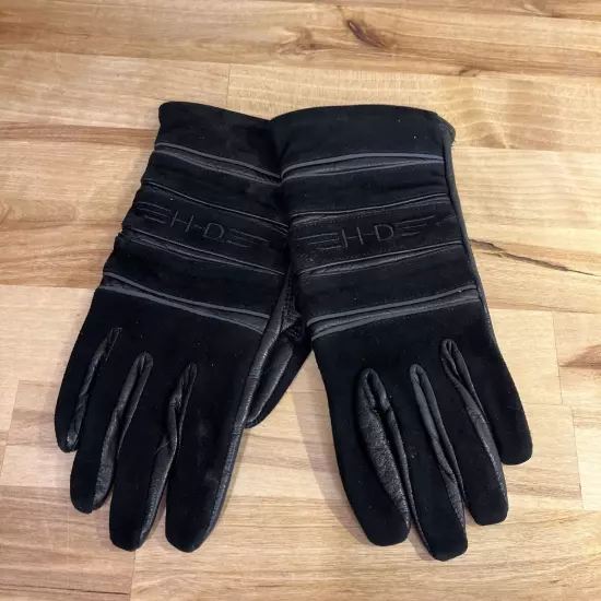 Women's Harley Davidson HD Leather Gloves SZ SMALL Black Suede & Smooth Logo