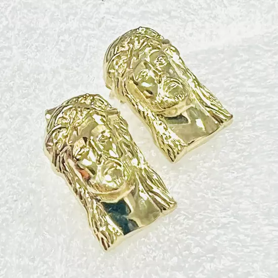 10K Yellow Gold Jesus Earrings Jesus Face Earrings .6 Inch