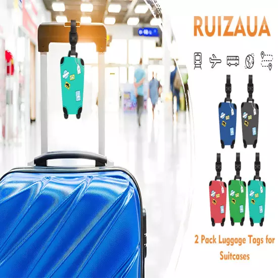 Set of 1 (2 tags) Luggage shaped Suitcase Travel Tags - Blue Red Teal Green Grey