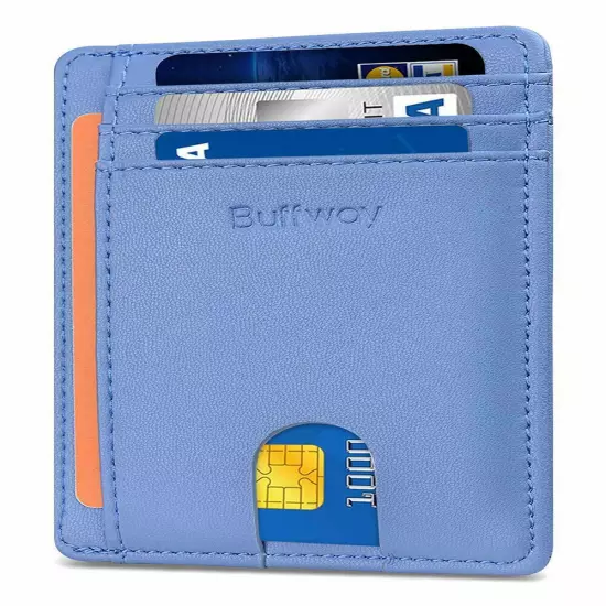 Buffway Slim mini ID holder card case front pocket Leather Wallet for Men Women