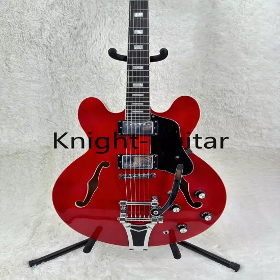 Factory Made ES-335 Gloss Red Semi-Hollow Guitar FR Bridge Chrome Part HH Pickup