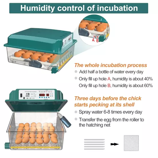 Automatic Egg Turning Humidity Monitoring Incubator Chicken Duck Quail Eggs 36