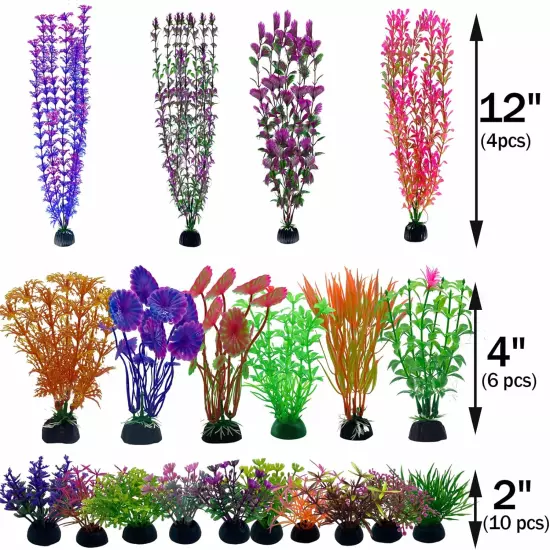 20 Pack Aquarium Plants, Fish Tank Decoration Colorful Artificial Fish Tank Deco