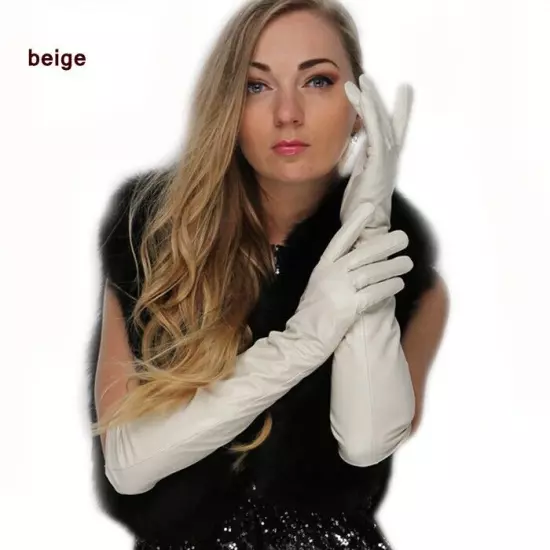 Women Winter Warm Elbow Long Real Sheep Leather Evening Long Gloves