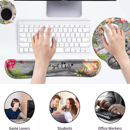 Ergonomic Mouse Pad with Wrist Support Gel and Keyboard Wrist Rest Set + Coaster