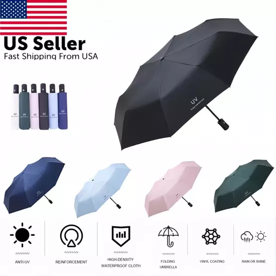 Automatic Black Umbrella Anti-UV Sun/Rain Windproof 3 Folding Compact Umbrella