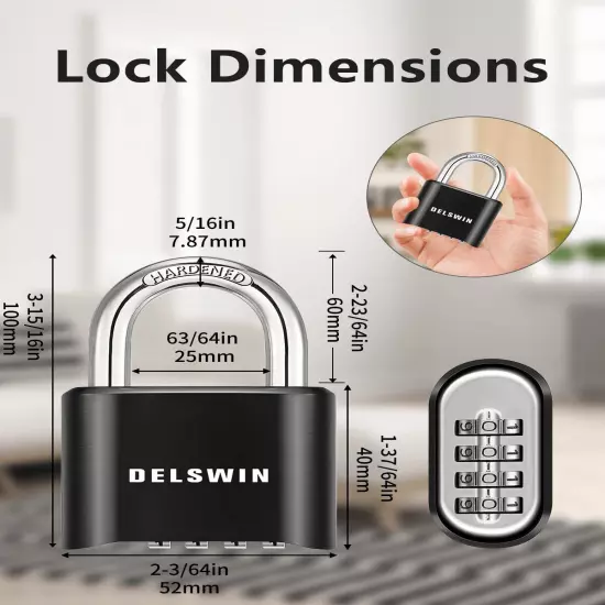 4-Digit Combination Lock Outdoor Padlock - Heavy Duty Locker Lock with Harden...