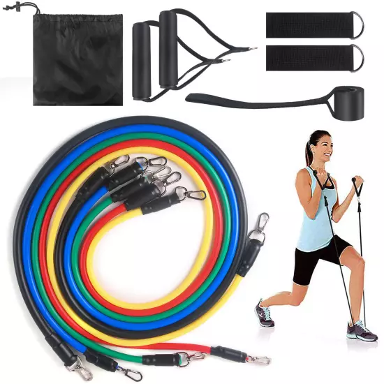 Resistance Bands 11 PCS Set Yoga Pilates Abs Exercise Fitness Tube 50% Discount