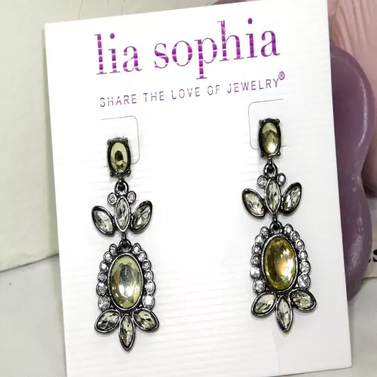 Glamorous Lia Sophia "BLACK SWAN" Dangle Earrings, Cut Crystals, NWT