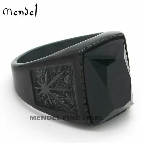 MENDEL Black Mens Stainless Steel Onyx Stone Ring Size 7 8 9 10 11 12 13 14 15