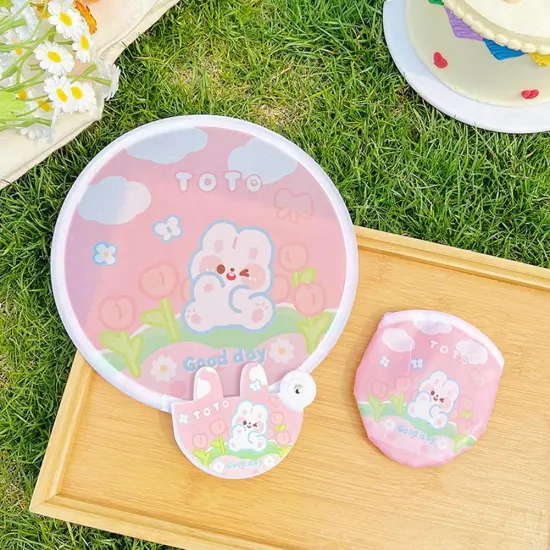 Foldable Cute Cartoon Hand Fan Summer Portable Small Round Fan D1P0