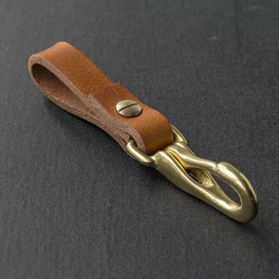 Leather Key Fob Belt Loop Key Holder Brass Halt Snap Hook 