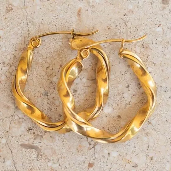 Gold Twist Hoop Earrings Waterproof trendy Hoops Gold Twisted Hoops Waterproof