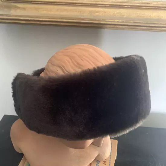 Sak’s Fifth Avenue Faux Lamb Headband Adjustable Brown Winter Warm Italy Vegan