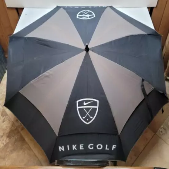 Nike Golf Umbrella 8 Panel Black Gray Logo 54” Double Layer Canopy