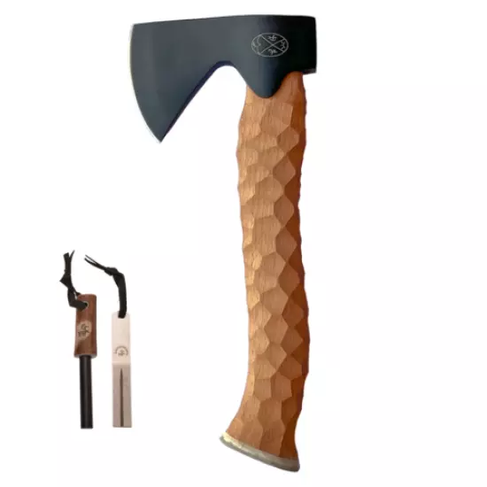 Karesuando Kniven Bushcraft Set Black 5Cr15MoV Steel Axe Head Beech Wood Handle 