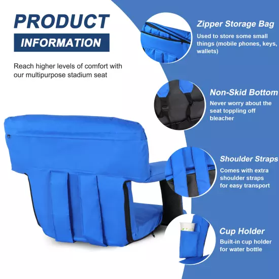  2PCS Stadium Seats with Back Support Cushion Stadium Chair for Bleachers Blue