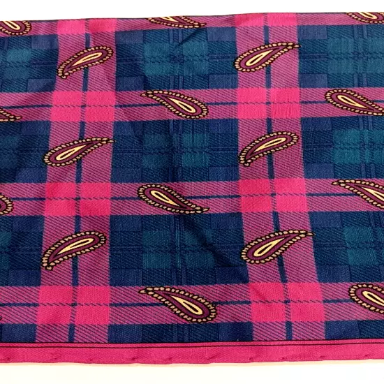 Ferrell Reed Silk Pocket Square Men's Pink Blue Plaid 16.5" Rolled Hems Italy