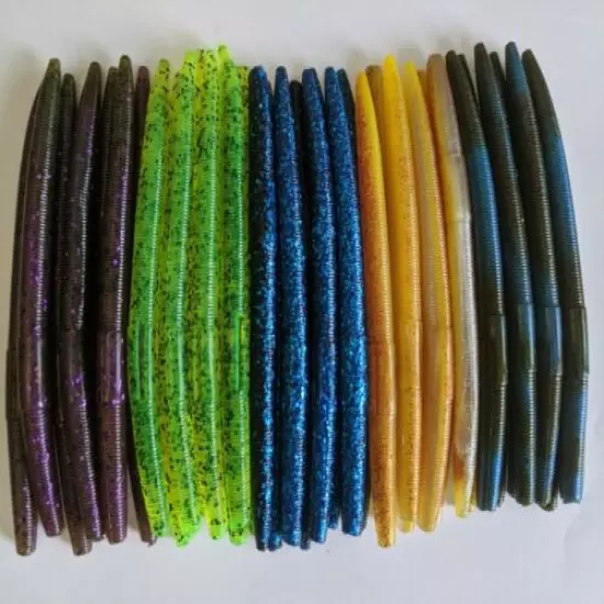 50PK-5"SENKO SOFT PLASTIC BASS WORMS-5 COLORS/10 EACH-"WATER SPARKLE"-MULTI PACK