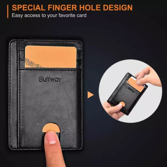 Buffway Slim mini ID holder card case front pocket Leather Wallet for Men Women