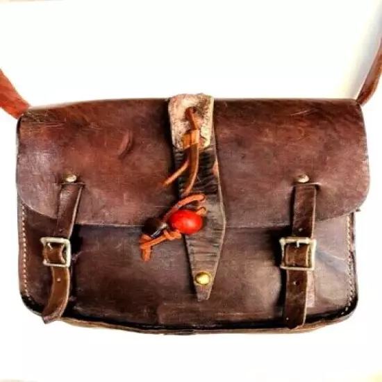 Saddle Bag Style Mountain Man Possibles Bag, Glass Bead Adornments, Latigo Leath