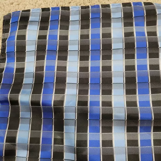 Men's blue black white plaid hand rolled 11 inch Pocket Square