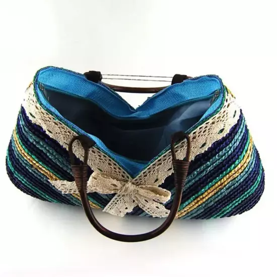 Bags Women Straw Bag Handmade Woven Basket Lace Tote Handle Lady Handbags