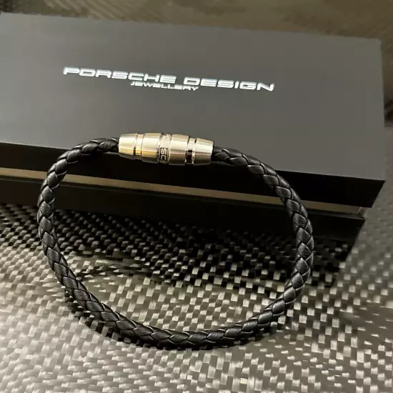 Porsche Design Grooves 2.0 Bracelet Steel Black Leather 21.5 CM 4046901816261