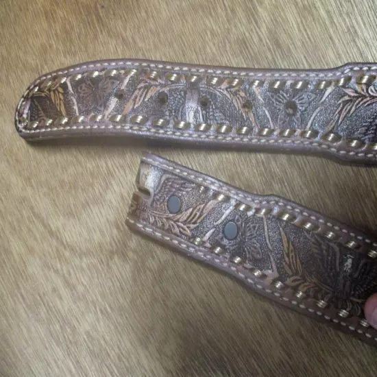 John brown tooled painted leather snap western American eagle belt 32