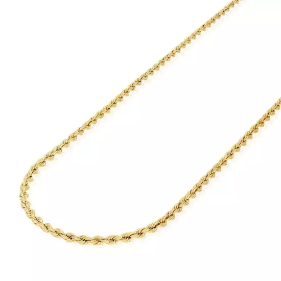 14K Yellow Gold Hollow 3mm Rope Chain Necklace 18" Lobster Clasp