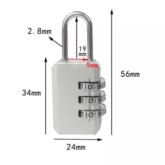 Padlock Dormitory Cabinet Lock Backpack Zipper Lock 3 Digit Password Lock